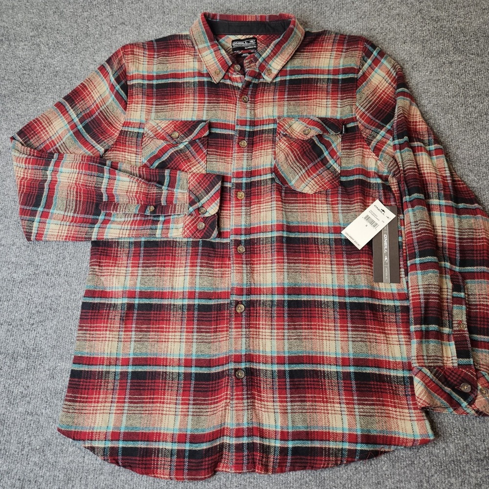 NWT Oneill Mens Butler Flannel Shirt Size Small Red Plaid